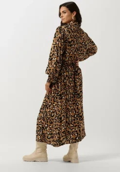 bruine colourful rebel maxi jurk kera leopard maxi shirt dress