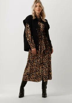 bruine colourful rebel maxi jurk kera leopard maxi shirt dress