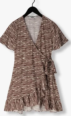 bruine colourful rebel mini jurk telsi zebra wrap dress