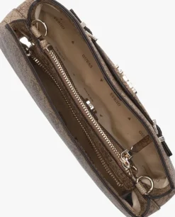 bruine guess schoudertas katya crossbody top zip