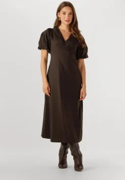 bruine neo noir maxi jurk illana poplin dress
