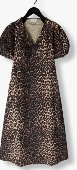 bruine neo noir midi jurk illana leo dress