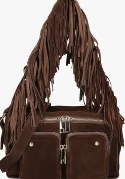 bruine núnoo schoudertas ellie fringe suède