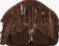 bruine núnoo schoudertas helena fringe suède