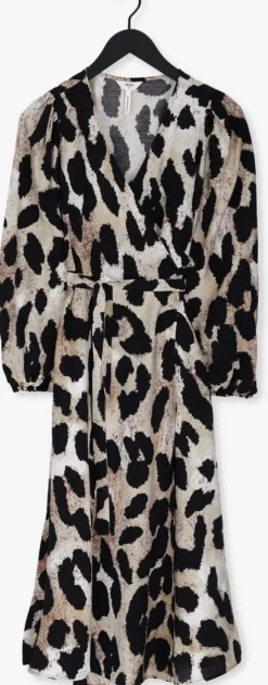 bruine object midi jurk leonora l/s wrap midi dress