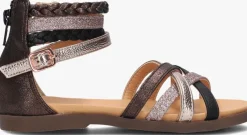 bruine omoda platte sandalen pommelien