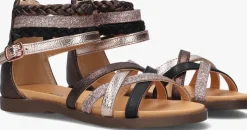 bruine omoda platte sandalen pommelien