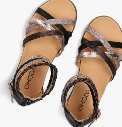 bruine omoda platte sandalen pommelien