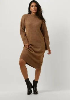 bruine selected femme midi jurk slfrena ls high neck knit dress