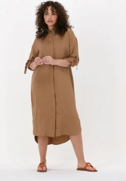 bruine simple midi jurk woven dress rooney twill