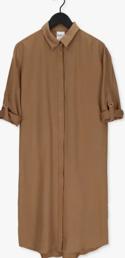 bruine simple midi jurk woven dress rooney twill