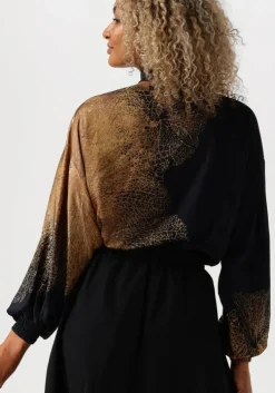 bruine summum blouses bow tie top border print