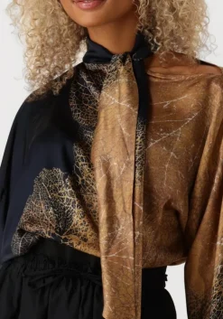 bruine summum blouses bow tie top border print