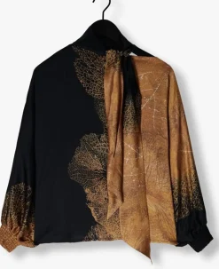 bruine summum blouses bow tie top border print