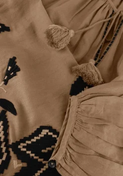 bruine summum midi jurk dress linnen heavy embroidery