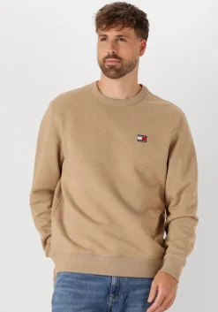 bruine tommy jeans trui tjm reg bagde crew ext