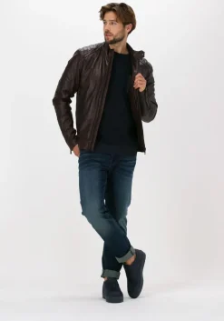 bruine vanguard leren jas short jacket sheep veg oily