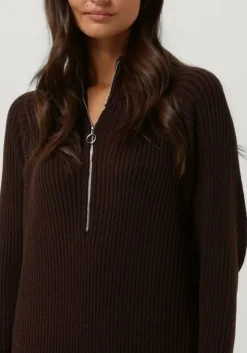 bruine y.a.s. midi jurk yasmavi ls knit midi zipper dress