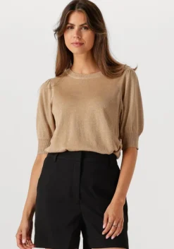 camel minus t-shirt liva puff sleeve metallic knit pullover