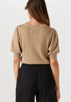 camel minus t-shirt liva puff sleeve metallic knit pullover