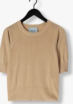camel minus t-shirt liva puff sleeve metallic knit pullover