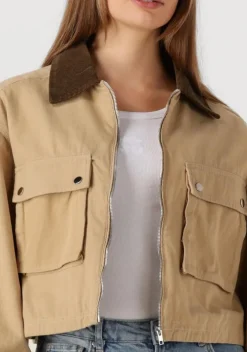 camel neo noir leren jas rivera canvas boxy jacket
