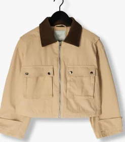camel neo noir leren jas rivera canvas boxy jacket