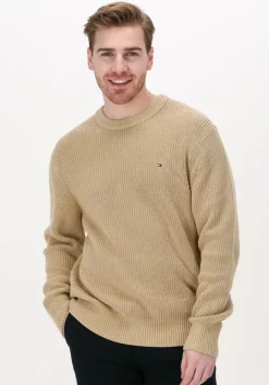 camel tommy hilfiger trui rib texture crew neck