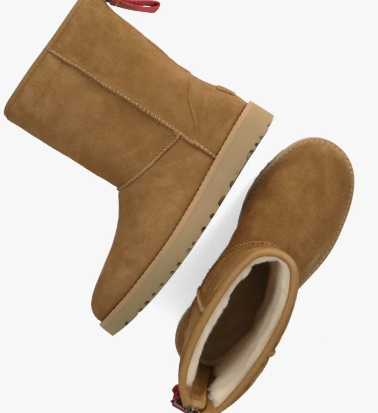 camel ugg vachtlaarzen w classic short logo zip