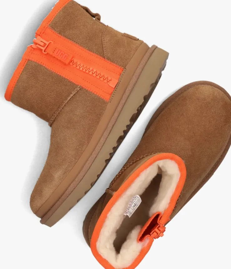 cognac ugg vachtlaarzen classic mini zipper k