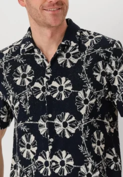 donkerblauwe anerkjendt casual overhemd akleo frotte aop shirt