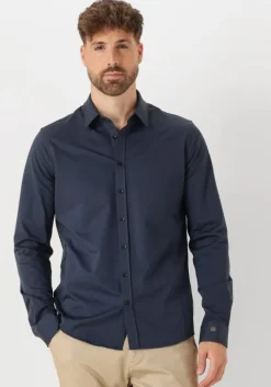 donkerblauwe cast iron casual overhemd long sleeve shirt twill jersey 2 tone