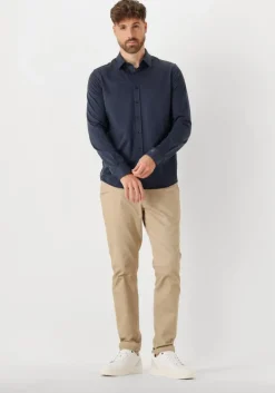 donkerblauwe cast iron casual overhemd long sleeve shirt twill jersey 2 tone