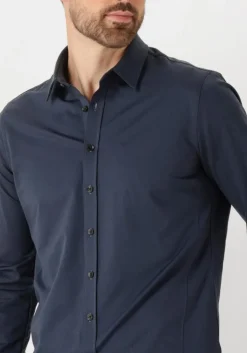 donkerblauwe cast iron casual overhemd long sleeve shirt twill jersey 2 tone