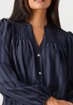 donkerblauwe co'couture blouses lulu smock v-shirt