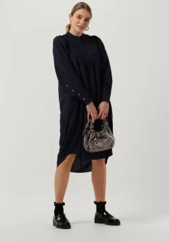 donkerblauwe co'couture midi jurk callum volume dress