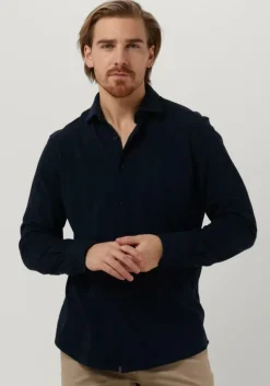 donkerblauwe dstrezzed casual overhemd kirk shirt melange pique