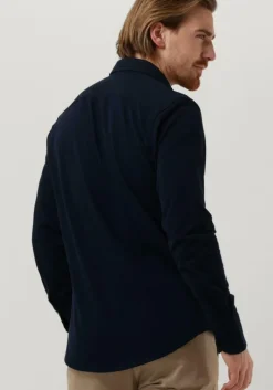 donkerblauwe dstrezzed casual overhemd kirk shirt melange pique