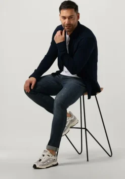 donkerblauwe dstrezzed casual overhemd kirk shirt melange pique