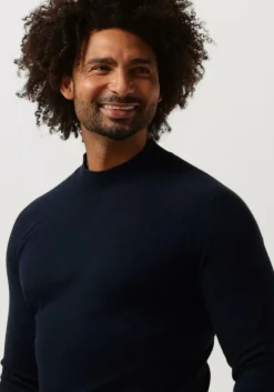 donkerblauwe dstrezzed trui mock neck soft cotton melange