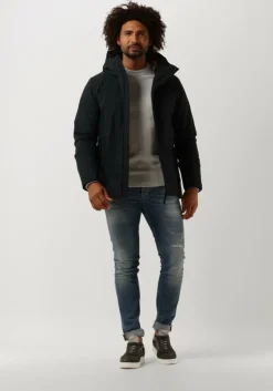 donkerblauwe elvine gewatteerde jas vhinner