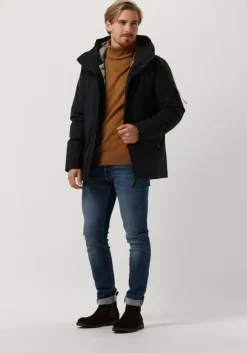 donkerblauwe elvine gewatteerde jas vhinner