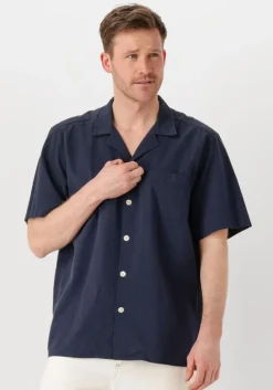 donkerblauwe forét casual overhemd hush seersucker ss shirt