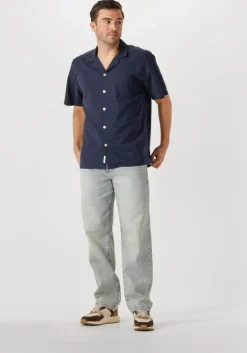 donkerblauwe forét casual overhemd hush seersucker ss shirt