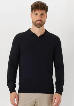 donkerblauwe gentiluomo trui polo no button ls k2039-260