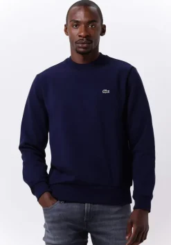 donkerblauwe lacoste sweater classic fit brushed fleece sweatshirt