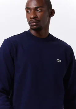 donkerblauwe lacoste sweater classic fit brushed fleece sweatshirt