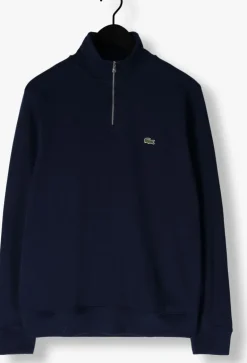 donkerblauwe lacoste trui regular fit high neck zipped sweatshirt