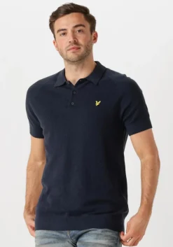 donkerblauwe lyle & scott polo linen blend knitted polo