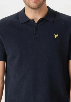 donkerblauwe lyle & scott polo linen blend knitted polo